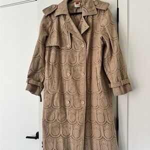 FARM Rio Taupe Eyelet Double-Breasted Trench Coat